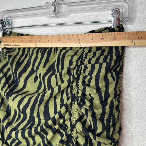 ZARA Green Zebra Print Ruched Mini Skirt XS Ruffle Hem Back Zip - Picture 13 of 15